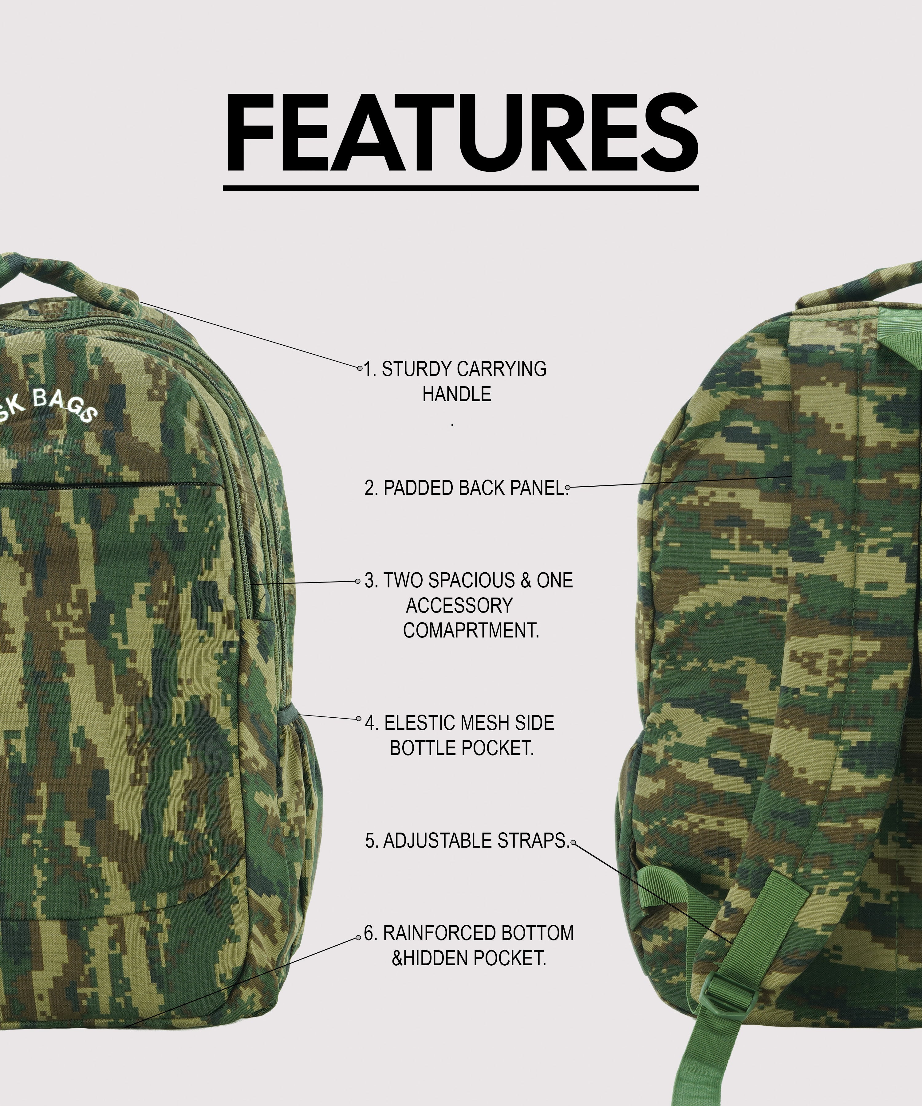 Camouflage Multi-Pocket Travel Bag | Size 53x36x22
